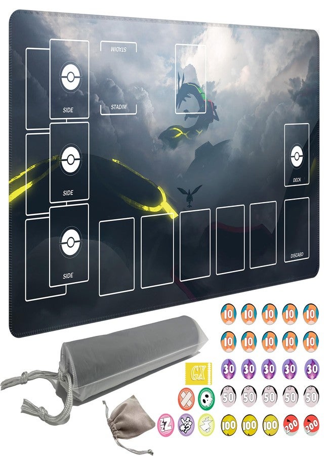 Extalas Playmat for Trading Card Game with 31 Damage Counters,Single Player Trainer Mat and Professional Storage Bag(Black Dragon) - Image 1